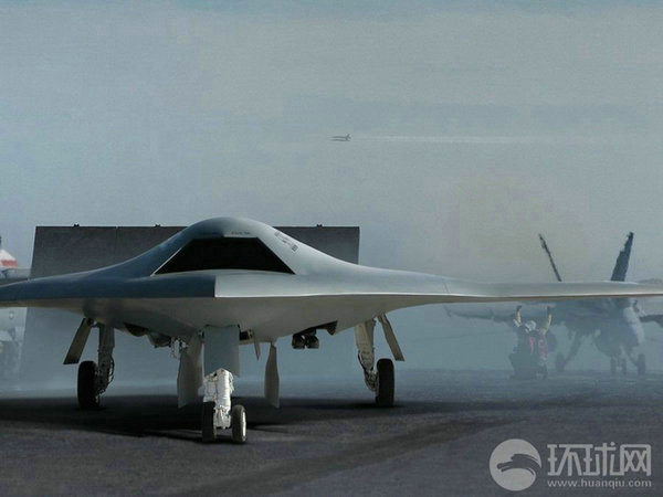 資料圖：X-47B無人機在航母上起降想象圖。