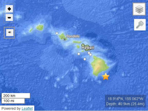 夏威夷群島海域發(fā)生5.6級(jí)地震震源深度40.9公里